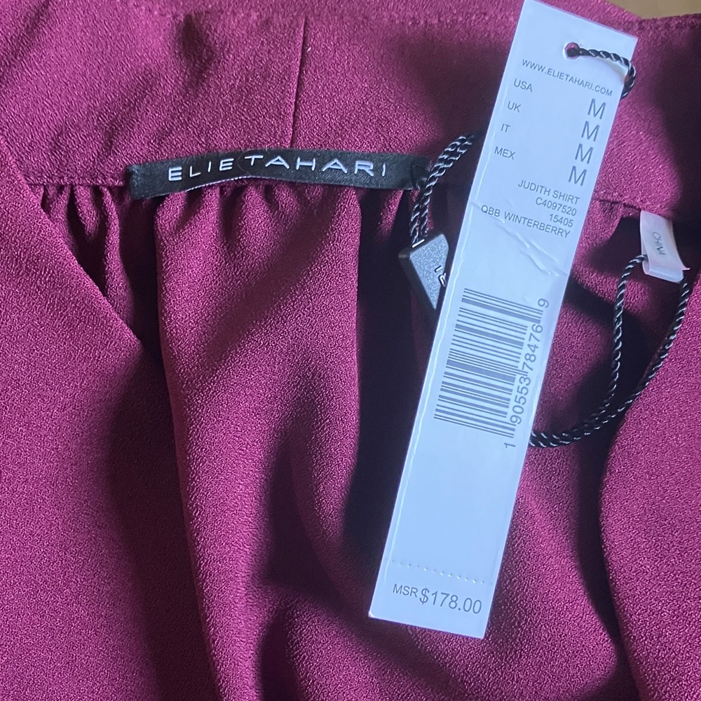 Elie Tahari Rich Burgundy Sleeveless Judith Shirt in Winterberry NWT - Picture 4 of 4